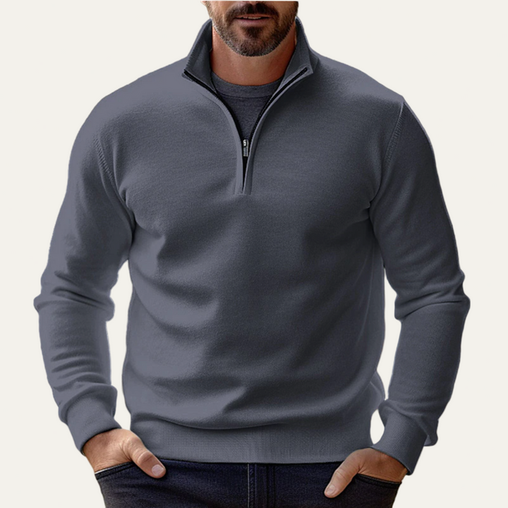 Mens Pullover Sweater Stand Collar Quarter Zip