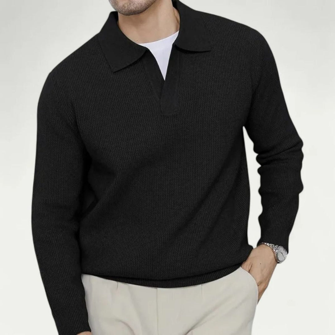 Mens Polo Knit Sweater Ribbed Fit