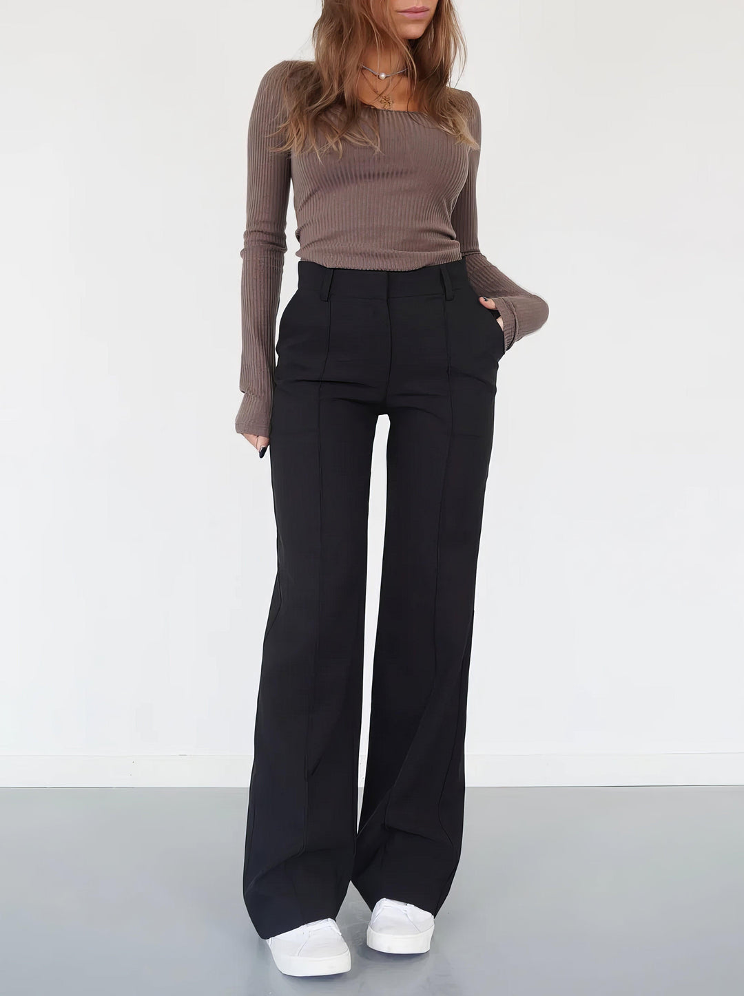 Womens High-Waisted Trousers Loose Fit - BritishMode