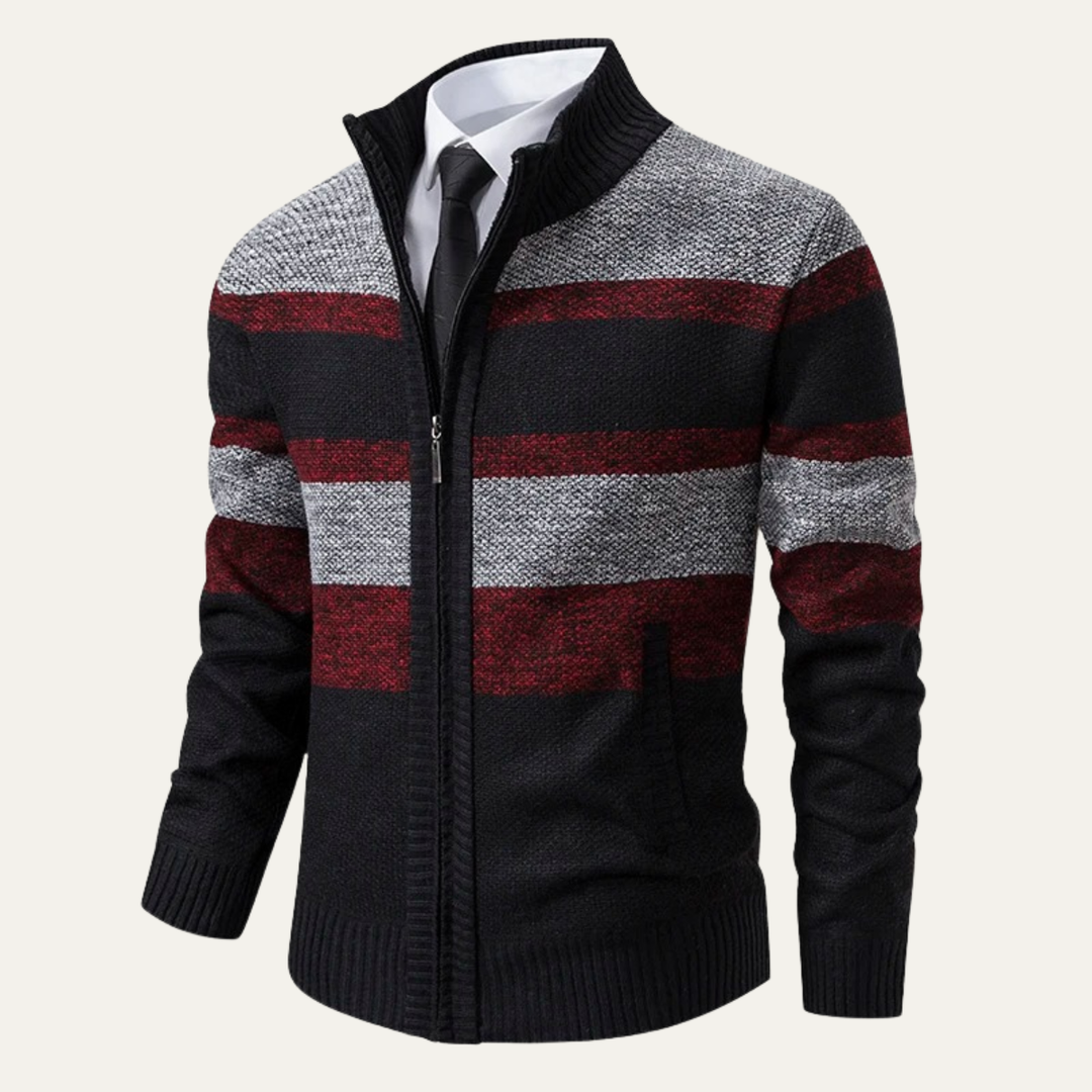 Mens Knit Zip Cardigan Striped Winter Style