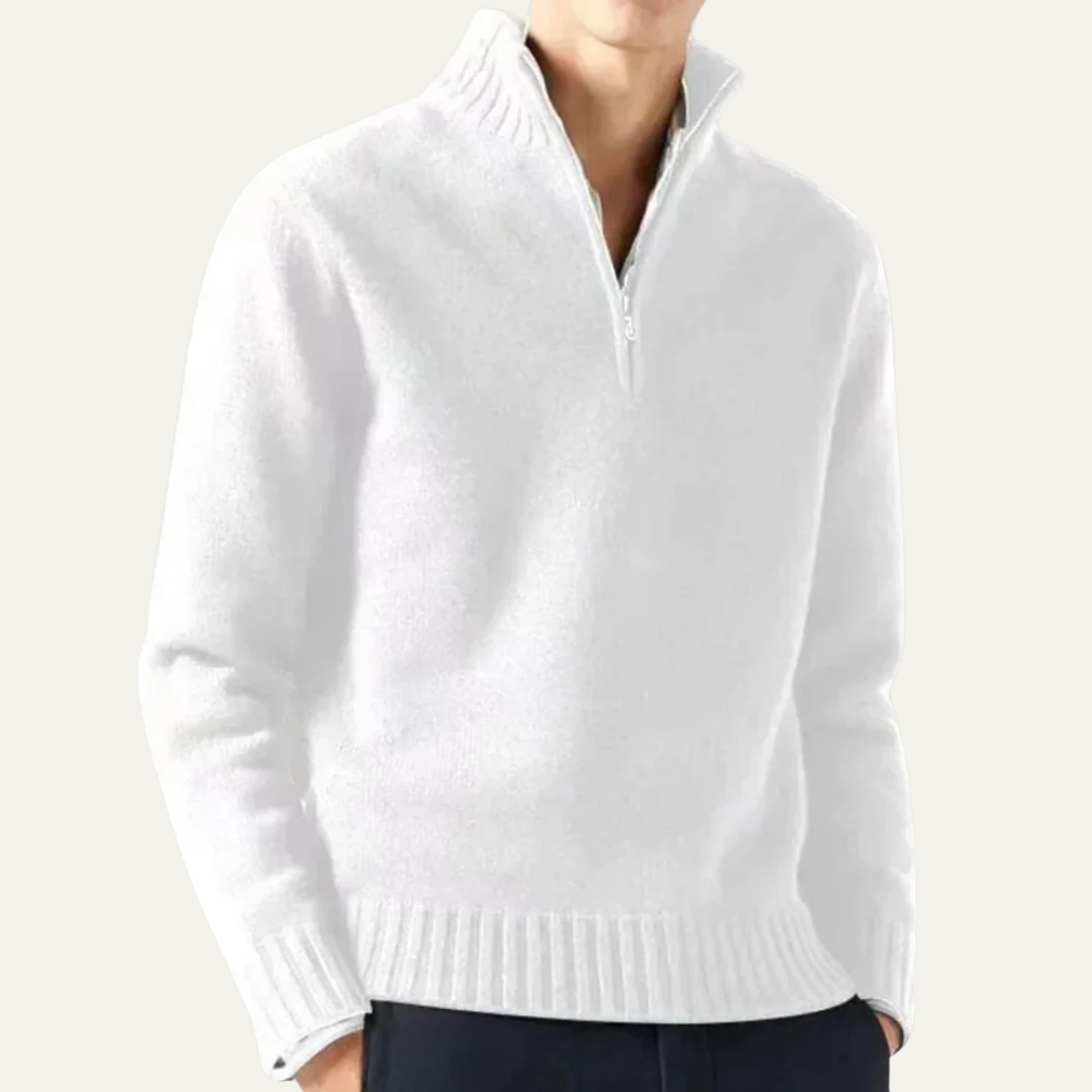 Mens Sweater Ribbed Collar Quarter Zip