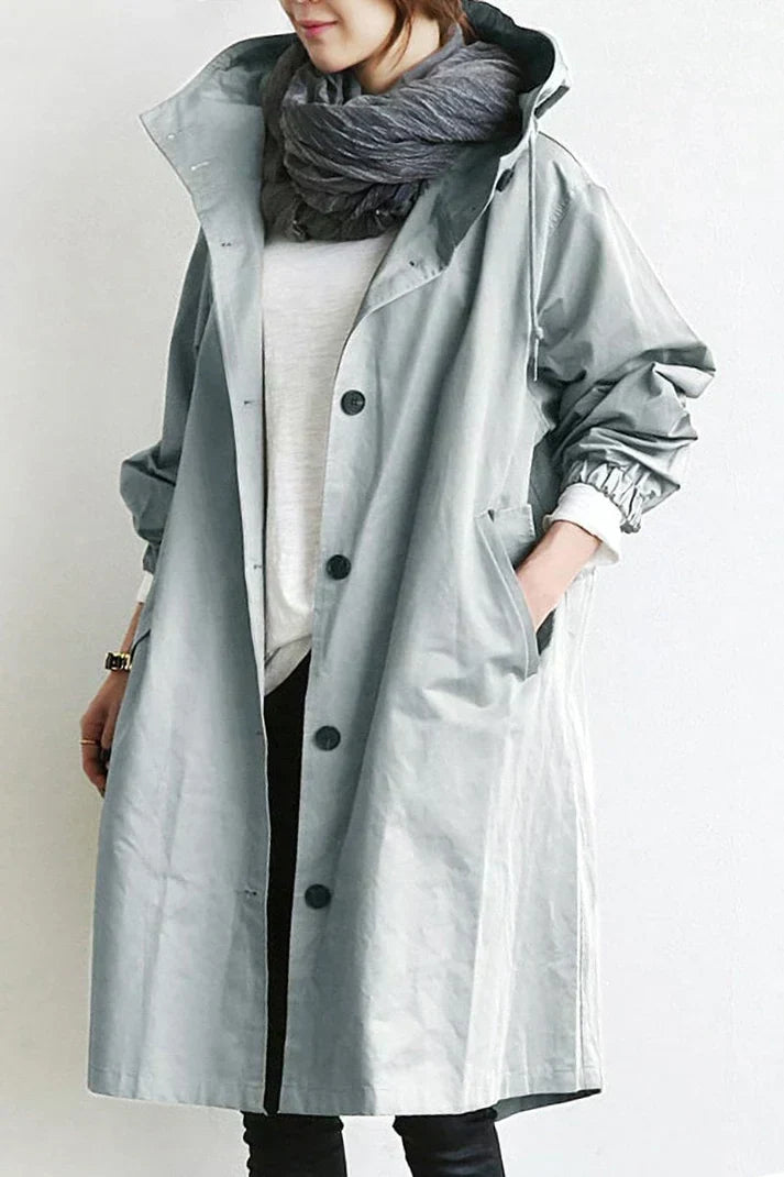 Womens Waterproof Trench Coat with Hood Long Warm Fit - BritishMode