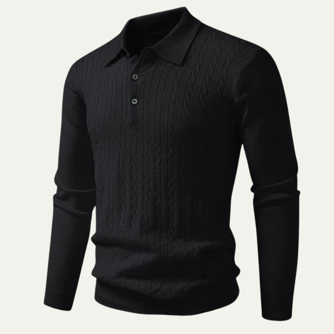 Mens Polo Shirt Cable Ribbed Knit Elegant Fit - BritishMode