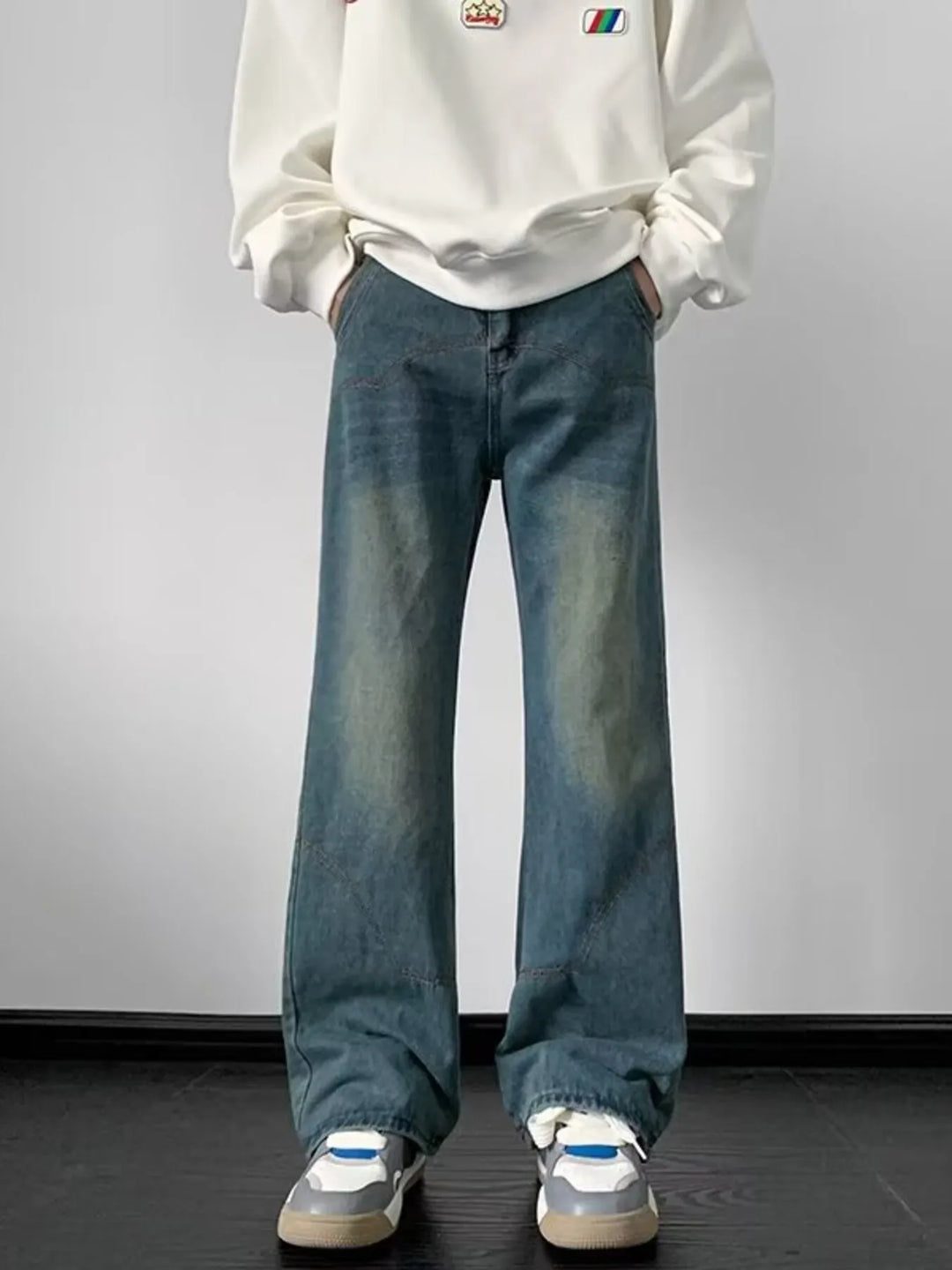 Mens Distressed Denim Jeans Relaxed Fit