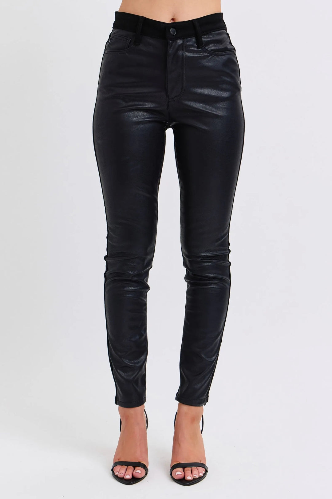 Womens Plus Size Skinny Jeans with High Waist Faux Leather - BritishMode