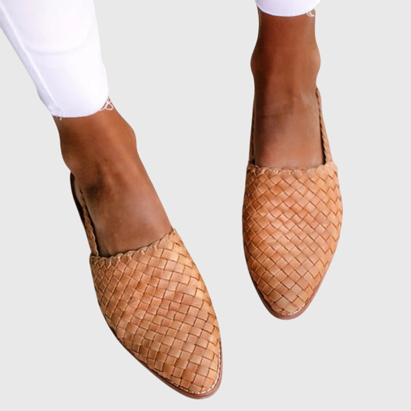 Womens Orthopedic Loafer Shoes Woven Pointed Toe Flat - BritishMode