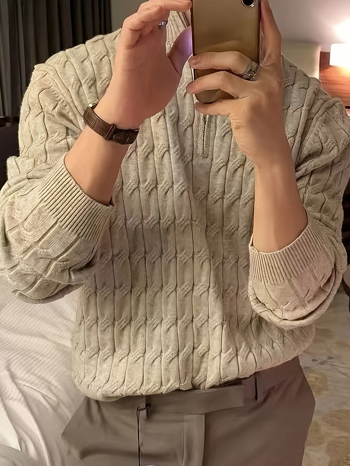 Mens Knit Sweater with Zip Neck Cozy Fit