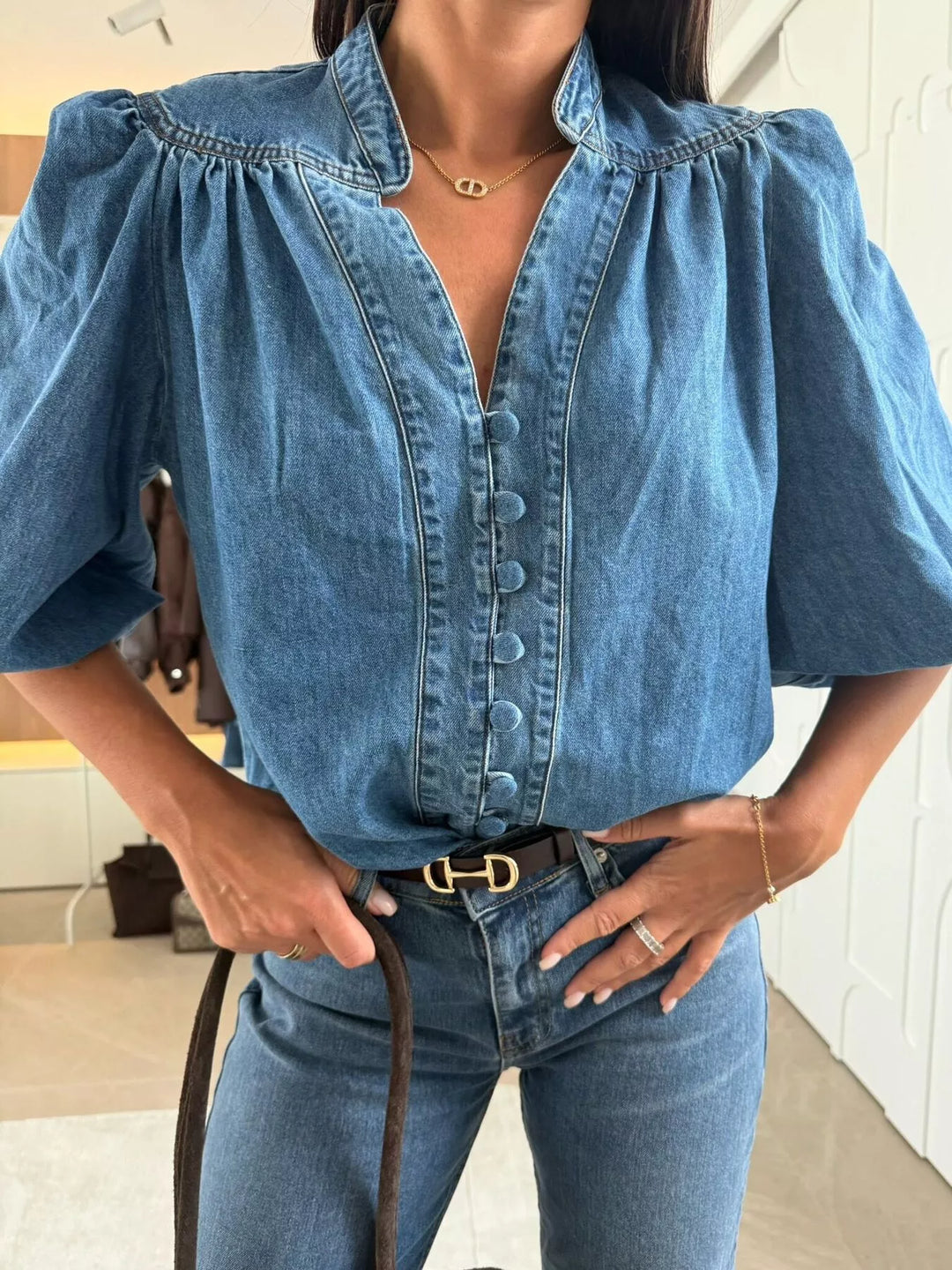 Mens Relaxed Fit Denim Shirt Casual