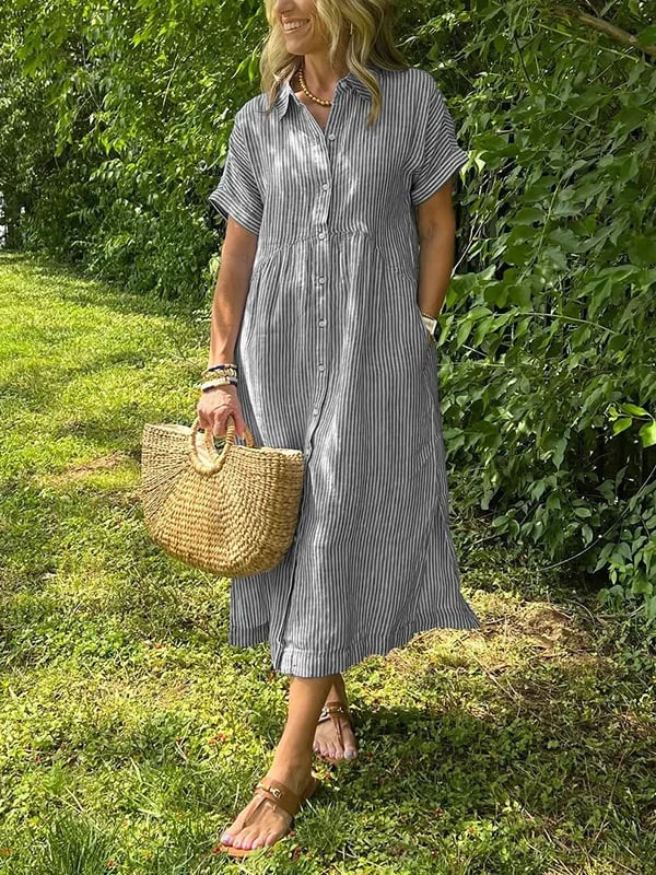 Womens Summer Dress Lightweight Stripe Relaxed Fit