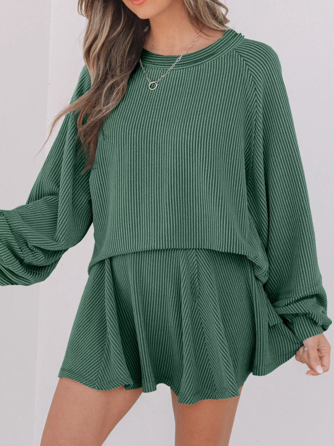 Womens Cable Knit Sweater and Shorts Set Relaxed Fit - BritishMode