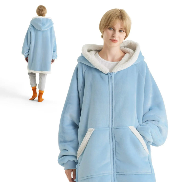Unisex Wearable Blanket Hoodie Sherpa Fleece Zippered Warm