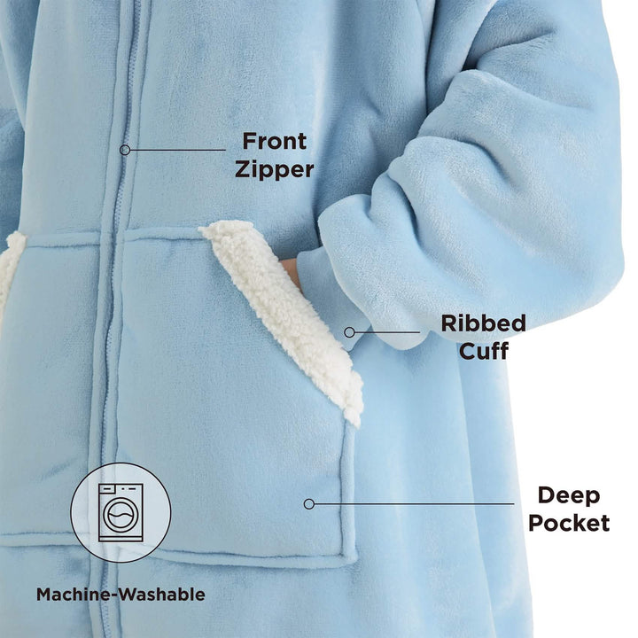 Unisex Wearable Blanket Hoodie Sherpa Fleece Zippered Warm