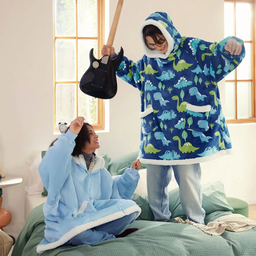 Unisex Wearable Blanket Hoodie Sherpa Fleece Zippered Warm - BritishMode