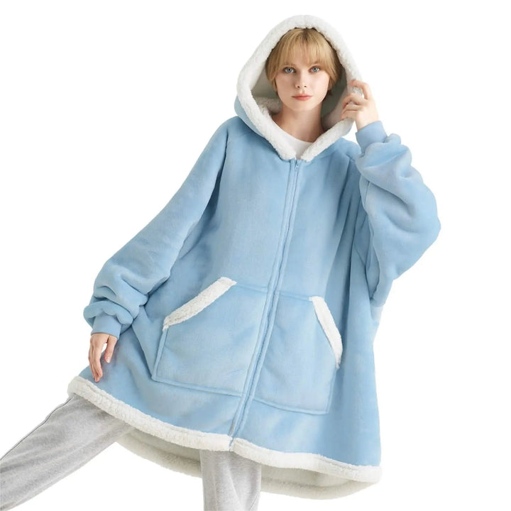 Unisex Wearable Blanket Hoodie Sherpa Fleece Zippered Warm