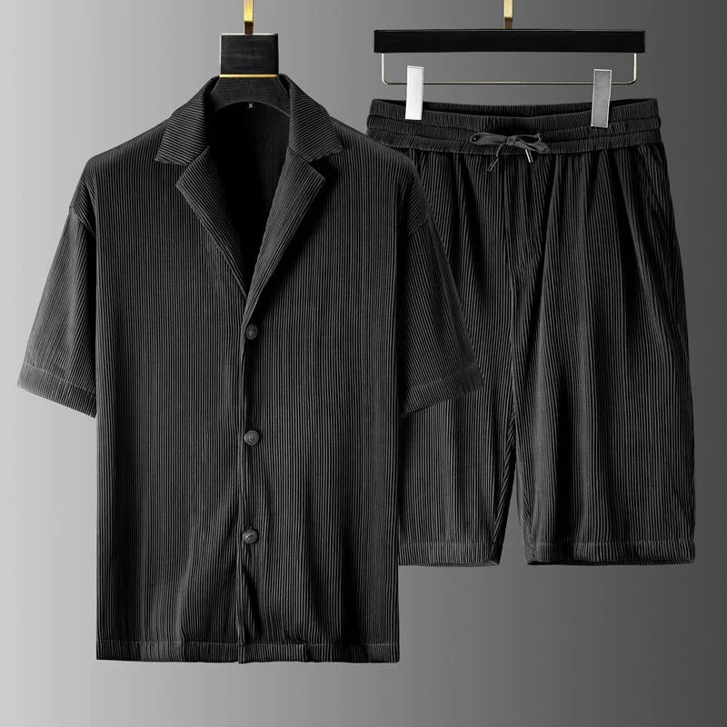 Womens Casual Two-Piece Set Textured Shirt and Shorts - BritishMode