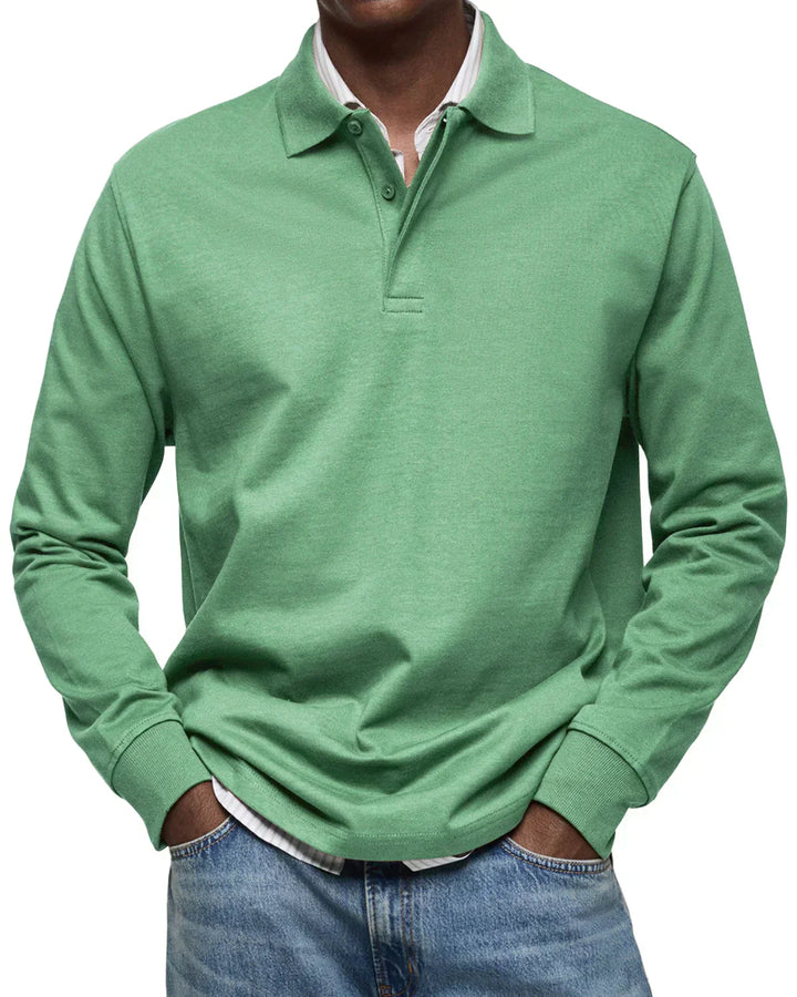 Mens Polo Shirt Cotton Long Sleeve Classic Fit