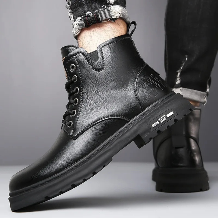 Mens High Top Leather Boots Lace-Up Style