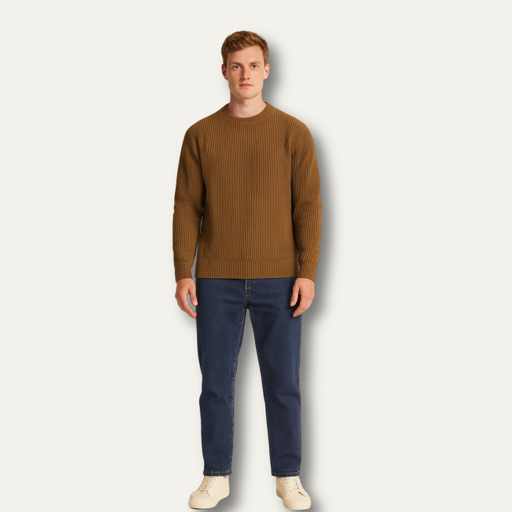 Mens Crewneck Sweater Vertical Rib Knit Classic Fit