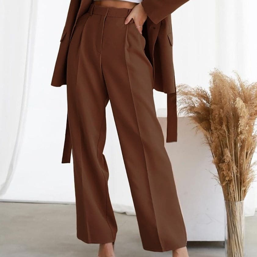 Womens High-Rise Flared Leg Pants with Pleats Classic Fit