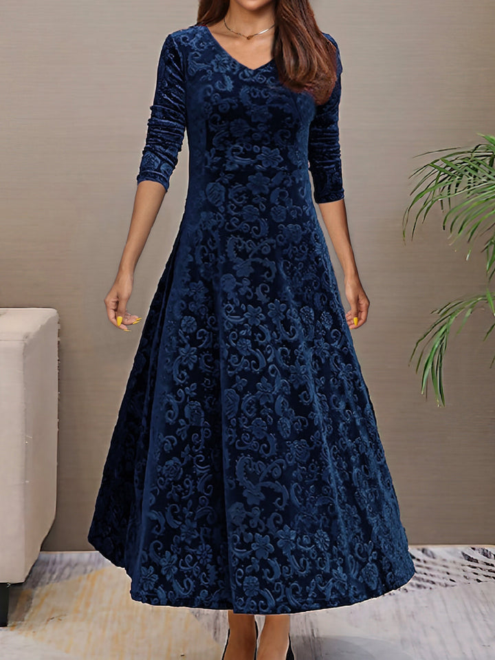 Womens Velvet Evening Dress Long Sleeve Elegant Fit - BritishMode