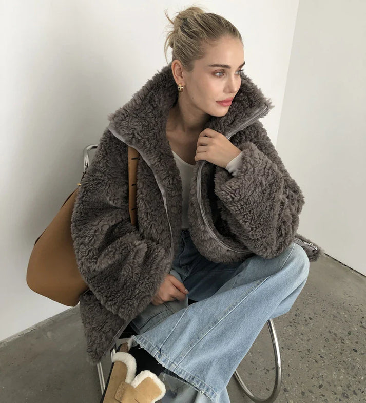 Womens Oversized Fleece Jacket Relaxed Fit