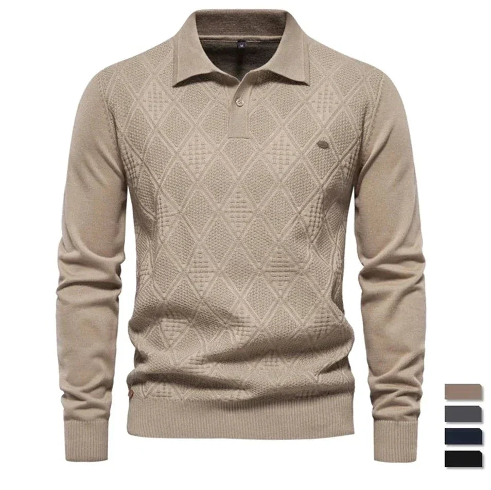 Mens Long Sleeve Polo Sweater Classic Fit - BritishMode