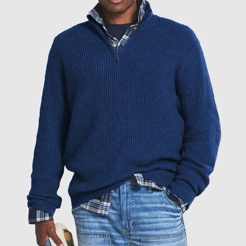 Mens Chunky Rib Knit Sweater Quarter Zip