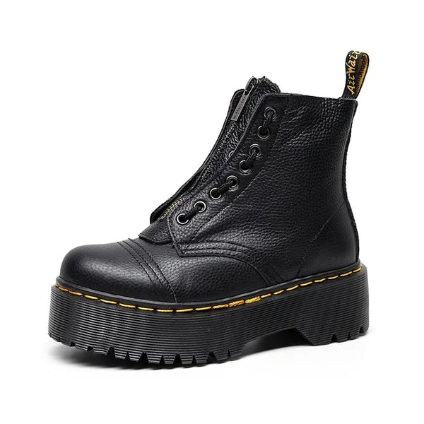 Womens Leather Boots with Thick Sole - BritishMode