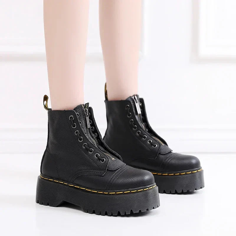 Womens Leather Boots with Thick Sole