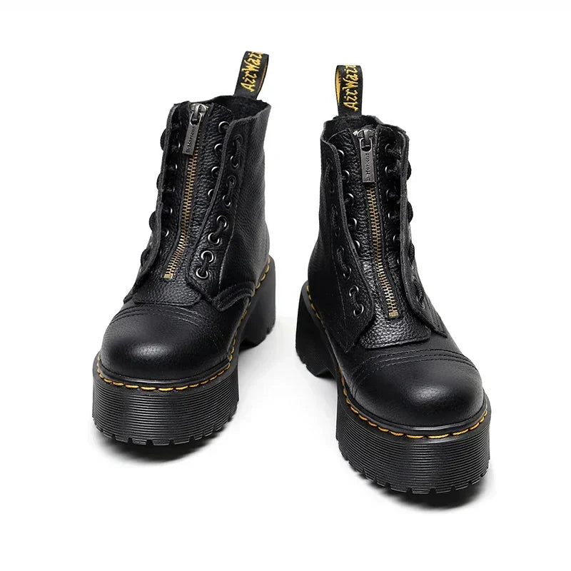 Womens Leather Boots with Thick Sole