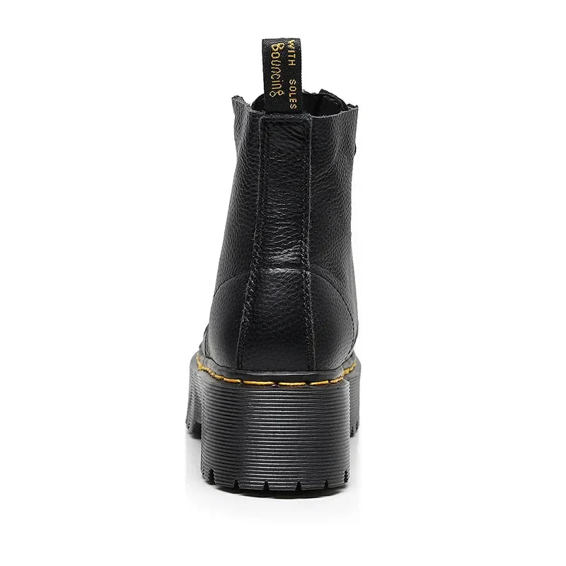 Womens Leather Boots with Thick Sole