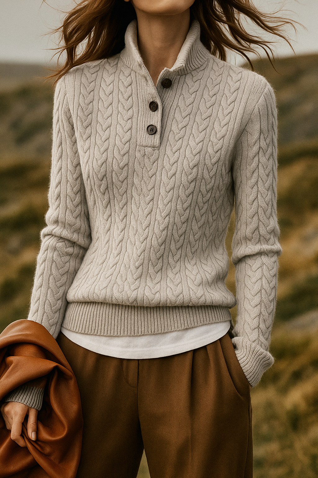 Womens Cashmere Cable Knit Sweater Soft Fit
