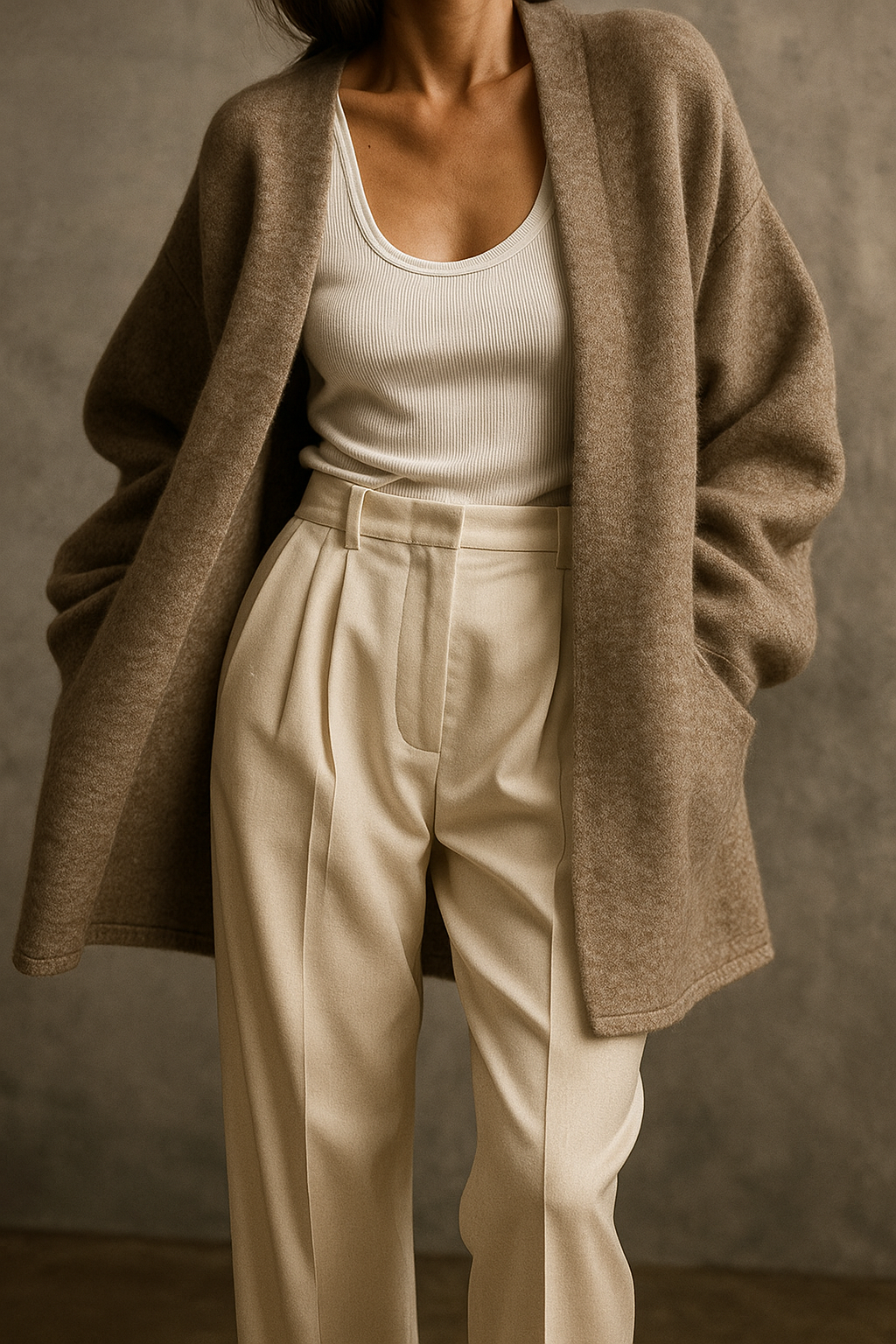 Womens Merino Wool Cardigan Open-Front Knit with Pockets