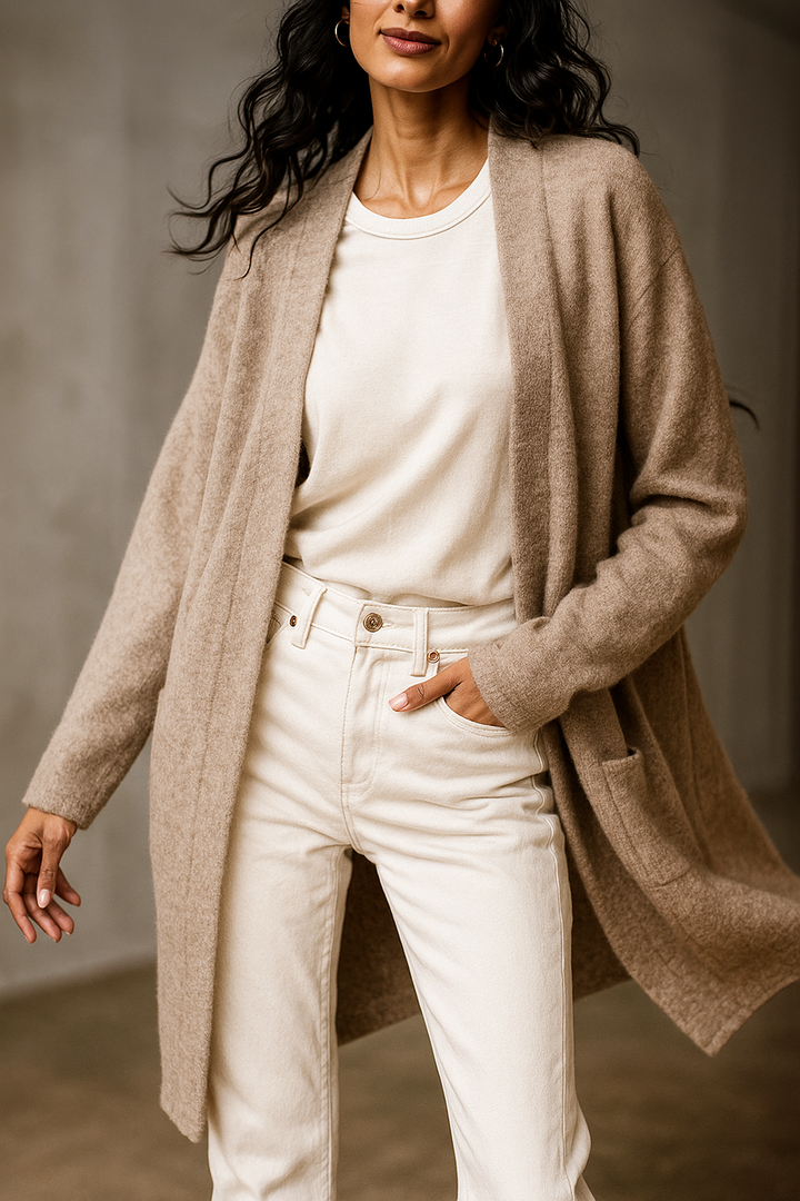 Womens Merino Wool Cardigan Open-Front Knit with Pockets