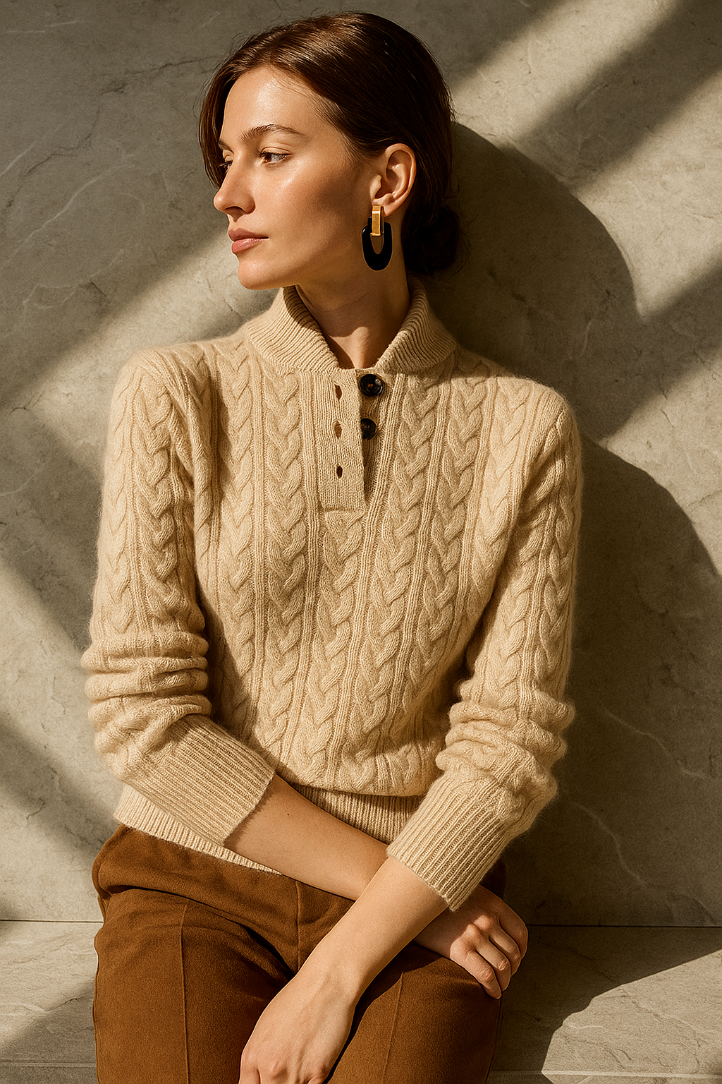 Womens Cashmere Cable Knit Sweater Soft Fit - BritishMode