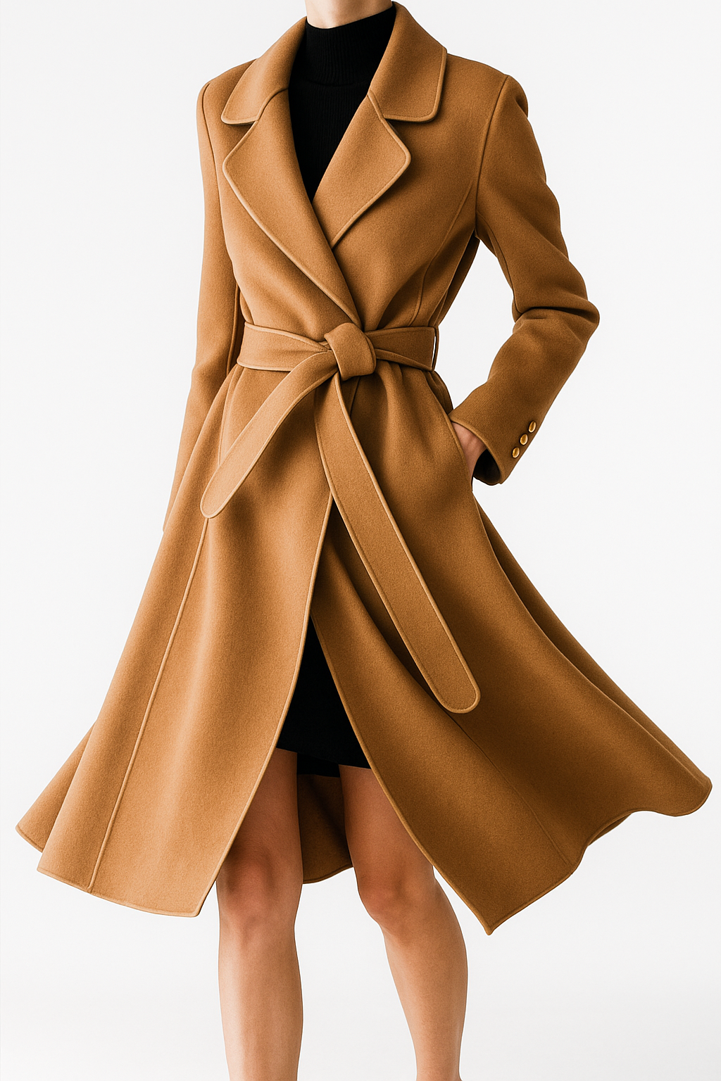 Womens Wool Coat Belted Tailored Wrap Overcoat
