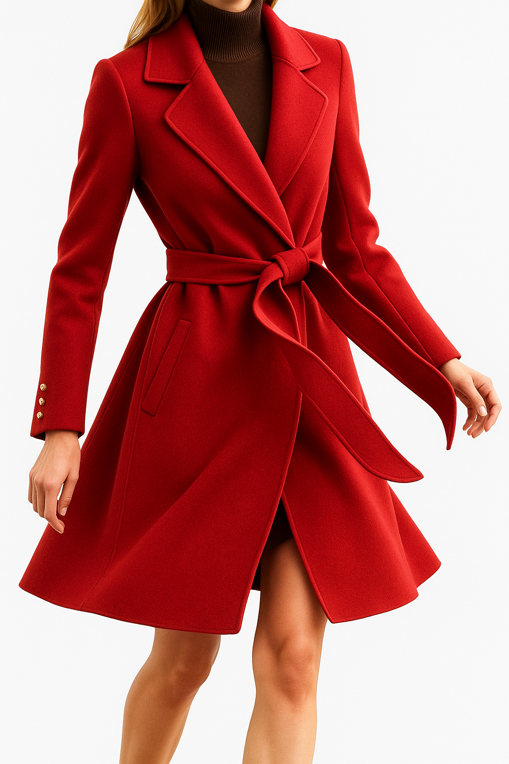 Womens Wool Coat Belted Tailored Wrap Overcoat