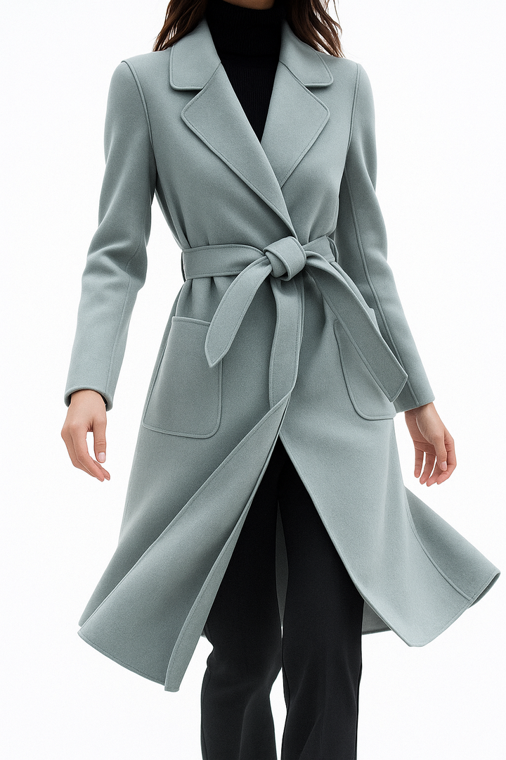 Womens Wool Coat Belted Tailored Wrap Overcoat