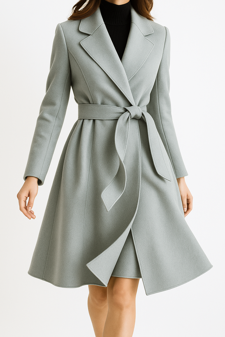 Womens Wool Coat Belted Tailored Wrap Overcoat