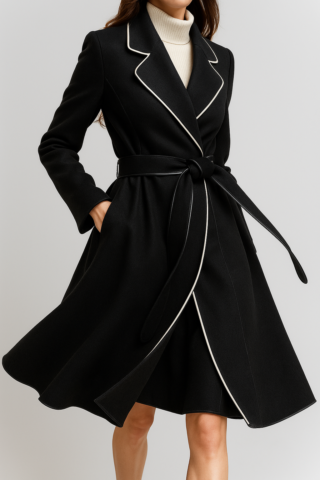 Womens Wool Coat Belted Tailored Wrap Overcoat