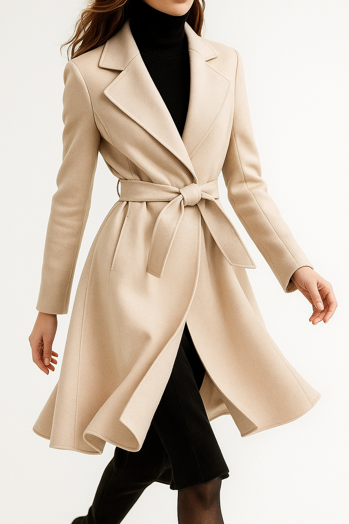 Womens Wool Coat Belted Tailored Wrap Overcoat