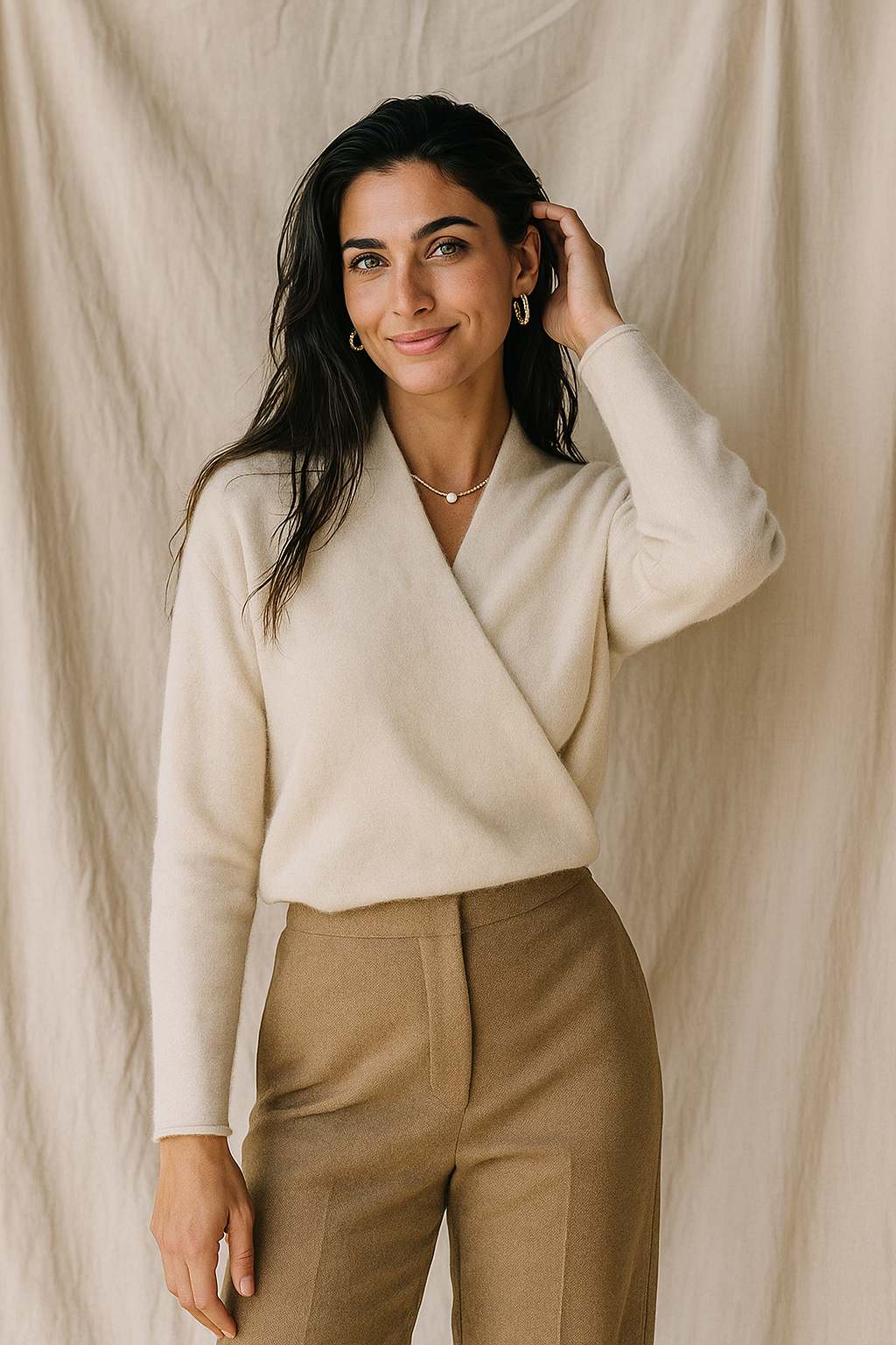 Womens Wrap Sweater Cashmere-Feel Knit V-Neck Long Sleeve Relaxed Fit
