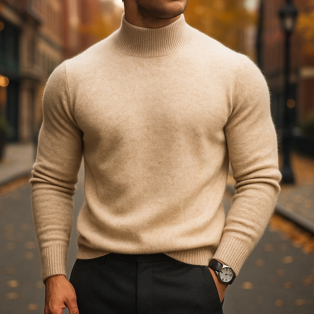 Mens Merino Wool Turtleneck Sweater Slim Fit