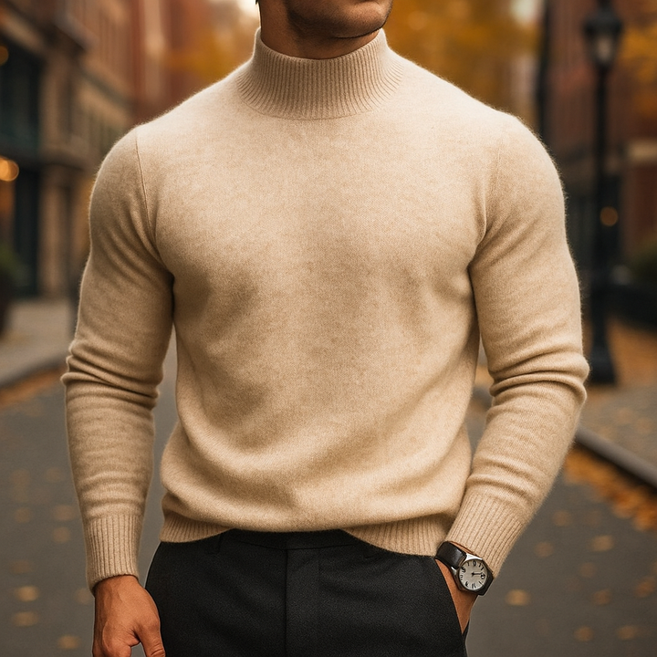 Mens Merino Wool Turtleneck Sweater Slim Fit