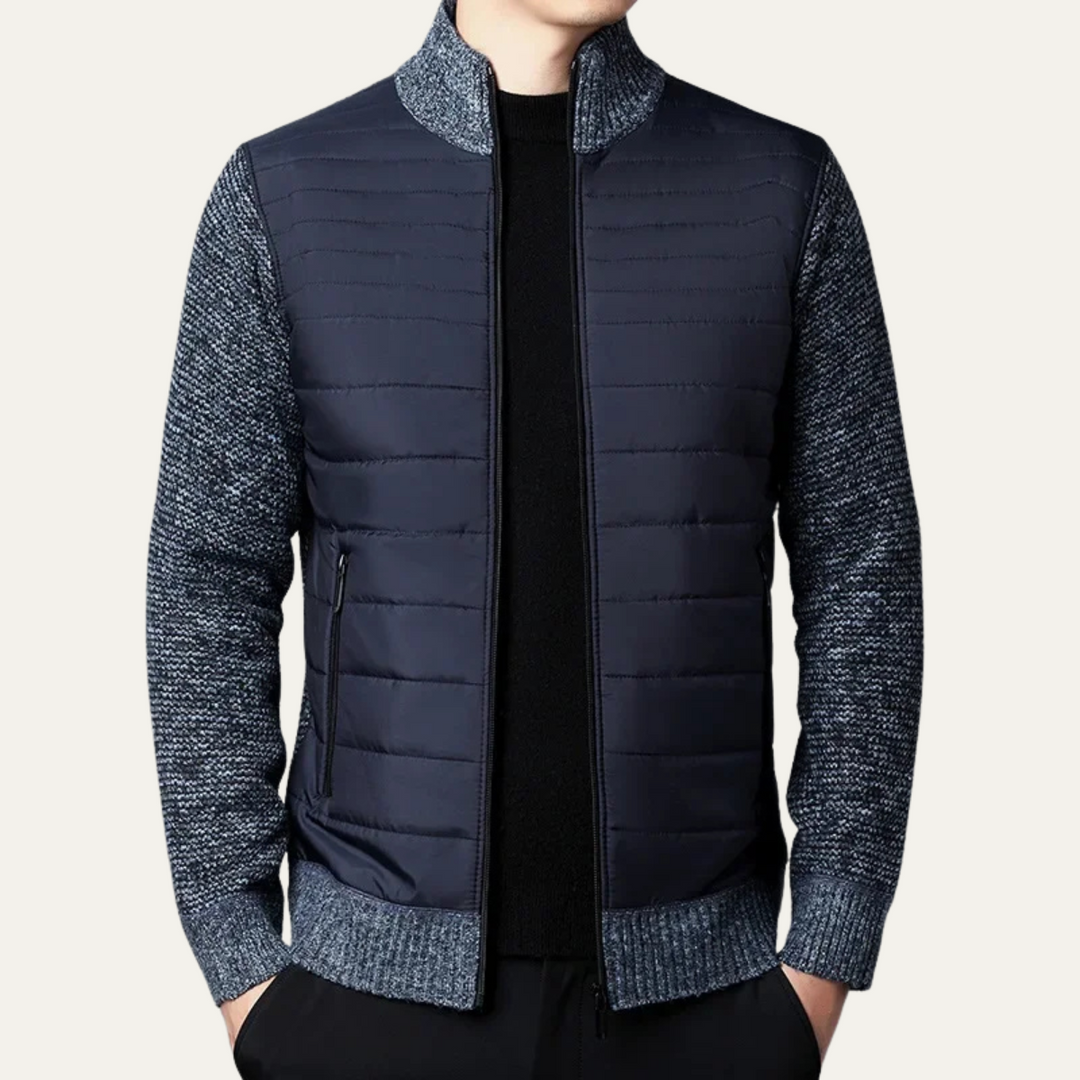 Mens Quilted Knit Padded Cardigan Zip-Up