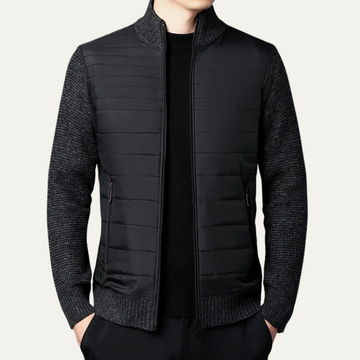 Mens Quilted Knit Padded Cardigan Zip-Up