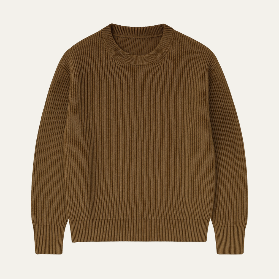 Mens Crewneck Sweater Vertical Rib Knit Classic Fit - BritishMode