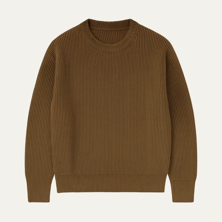Mens Crewneck Sweater Vertical Rib Knit Classic Fit - BritishMode