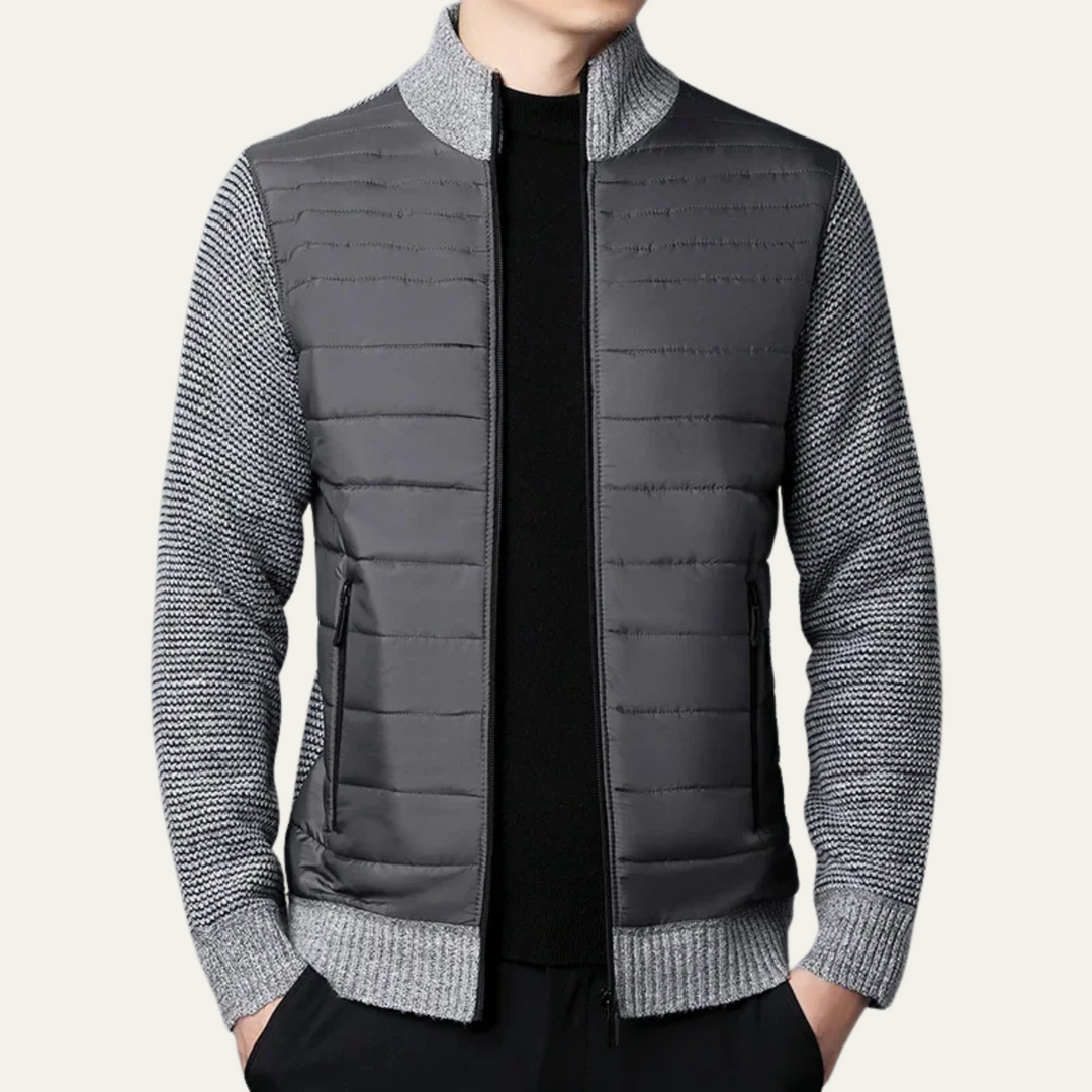 Mens Quilted Knit Padded Cardigan Zip-Up