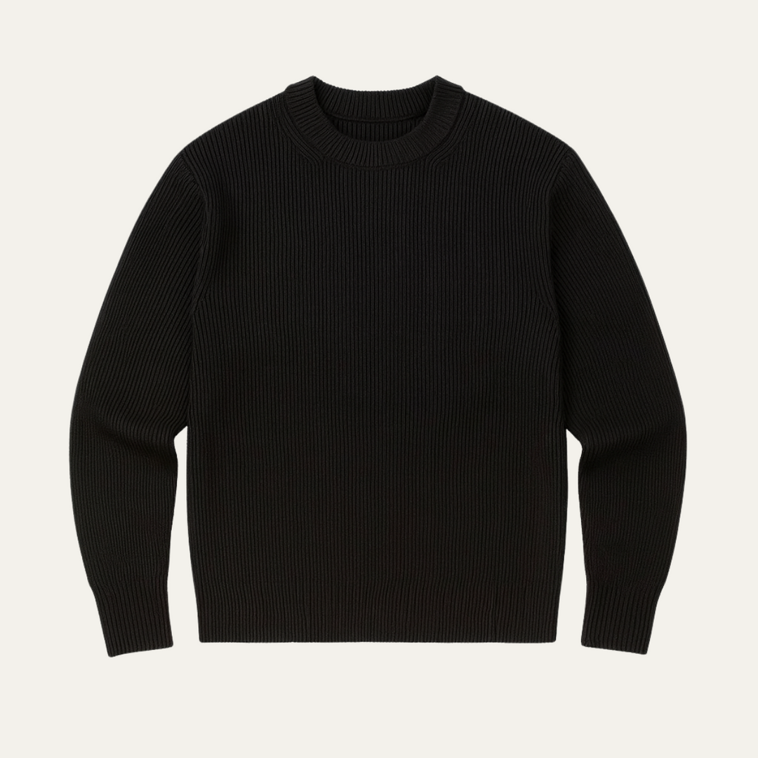 Mens Crewneck Sweater Vertical Rib Knit Classic Fit